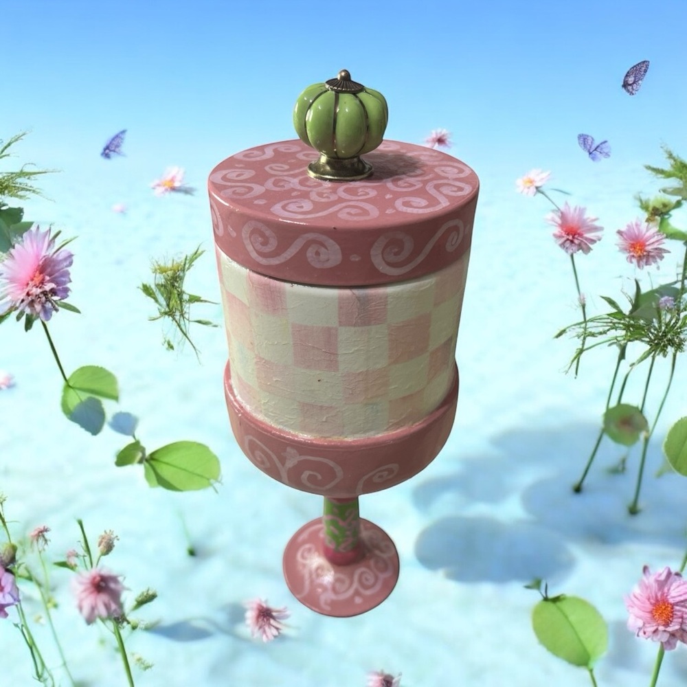 Whimsical Pink and Cream Decorative Jar